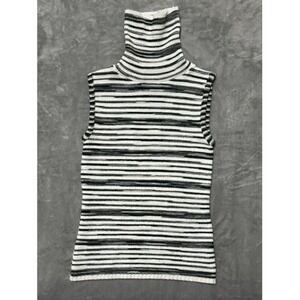 Spoiled Girl Sleeveless Turtleneck Sweater 90s Black White Striped Ribbed - S